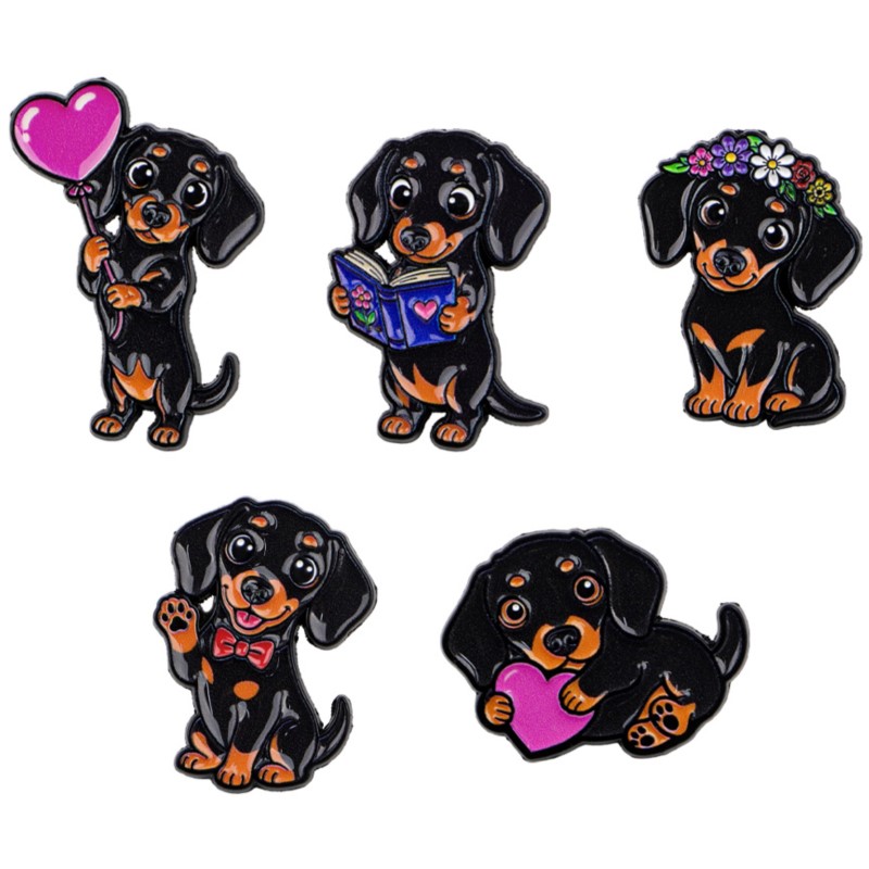 Supply Florist - 5 adet Sevimli Dachshund Emaye Pin
